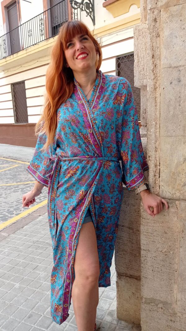 Kimono largo turquesa